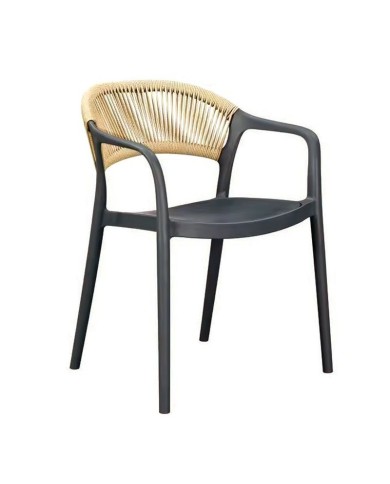 Sillón IBIZA, apilable, tratamiento anti UV, polipropileno gris oscuro, cuerda natural