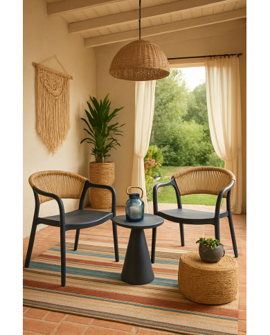 Sillón IBIZA, apilable, tratamiento anti UV, polipropileno gris oscuro, cuerda natural