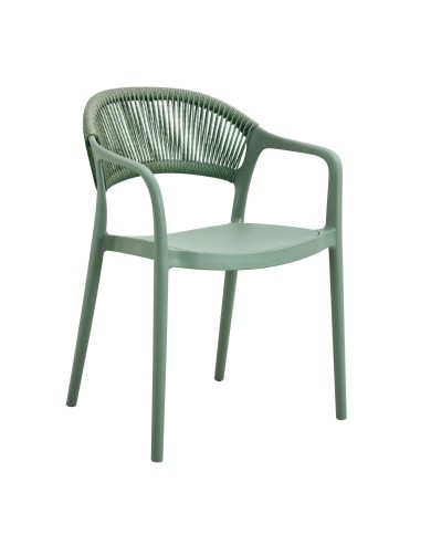 Sillón IBIZA, apilable, tratamiento anti UV, polipropileno y cuerda verde claro