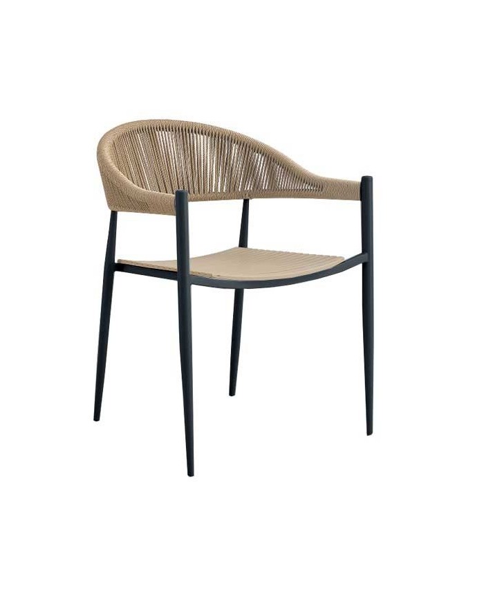 Sillón TIMOR, metal, polipropileno y cuerda de color natural