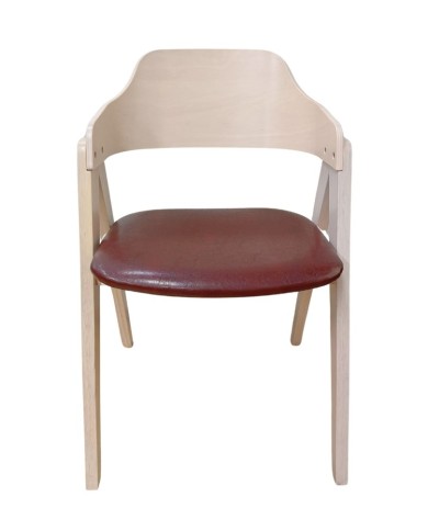 Sillón JARSY, madera de hevea, natural, similpiel marrón