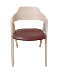 Sillón JARSY, madera de hevea, natural, similpiel marrón