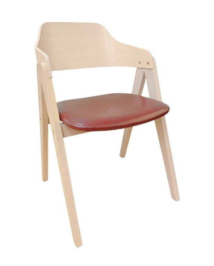 Sillón JARSY, madera de hevea, natural, similpiel marrón