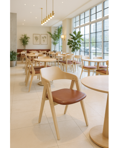 Sillón JARSY, madera de hevea, natural, similpiel marrón