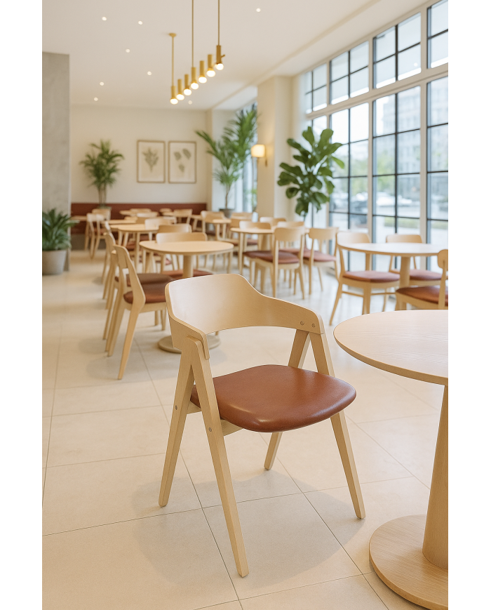 Sillón JARSY, madera de hevea, natural, similpiel marrón