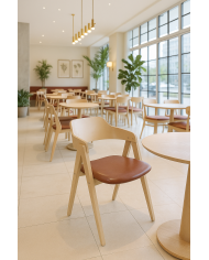 Sillón JARSY, madera de hevea, natural, similpiel marrón