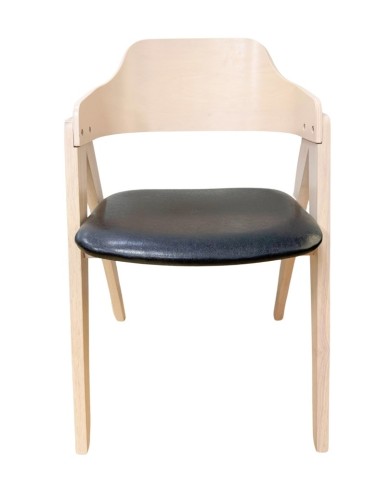 Sillón JARSY, madera de hevea, natural, similpiel negra