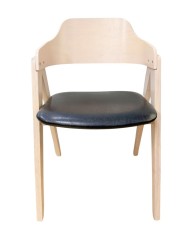 Sillón JARSY, madera de hevea, natural, similpiel negra