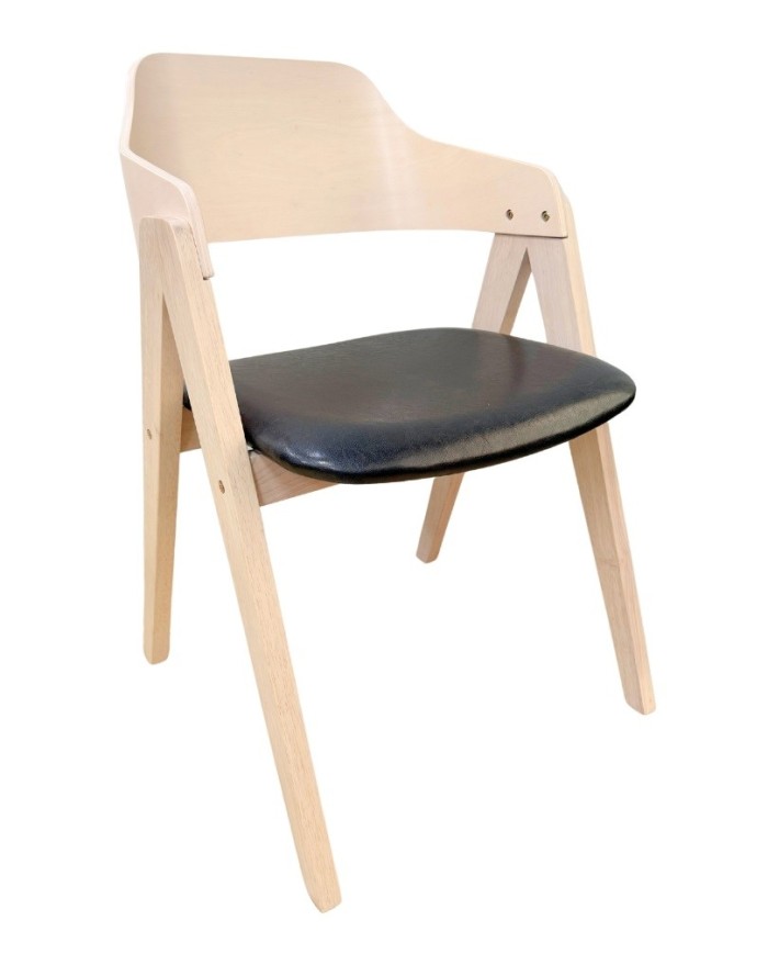 Sillón JARSY, madera de hevea, natural, similpiel negra