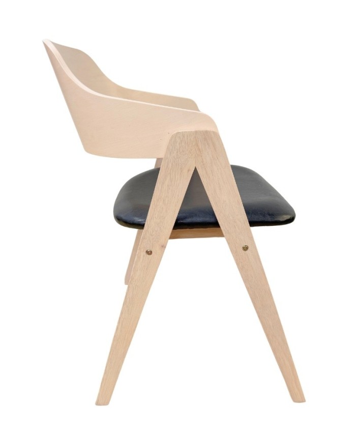 Sillón JARSY, madera de hevea, natural, similpiel negra