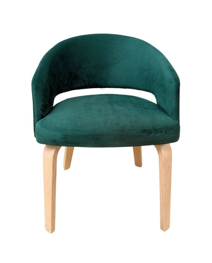 Sillón VISEU, contrachapado de madera de hevea, natural, velvet verde oscuro