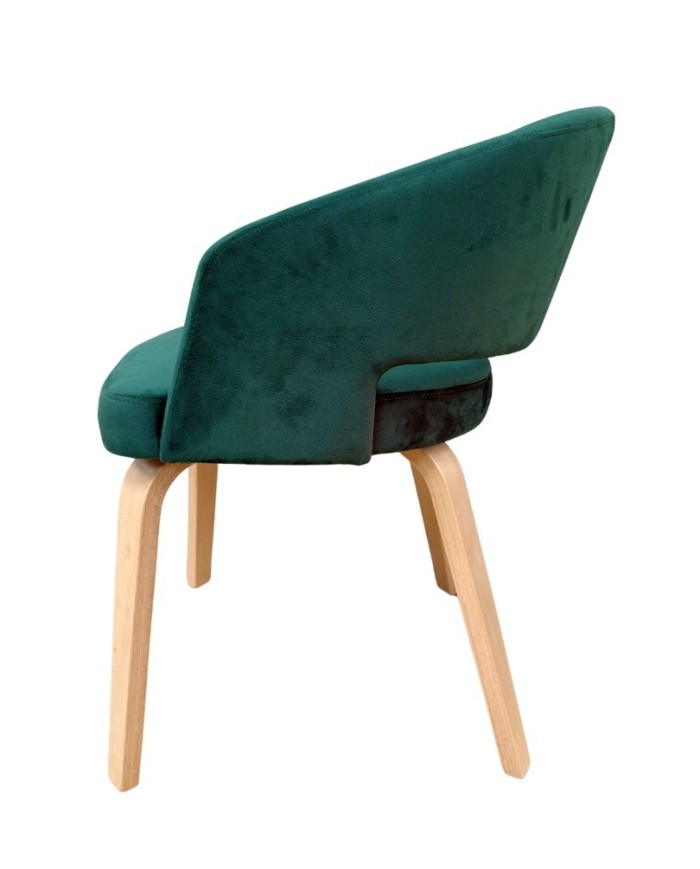 Sillón VISEU, contrachapado de madera de hevea, natural, velvet verde oscuro