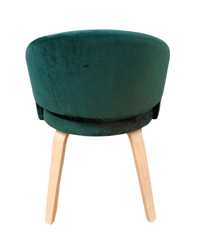 Sillón VISEU, contrachapado de madera de hevea, natural, velvet verde oscuro