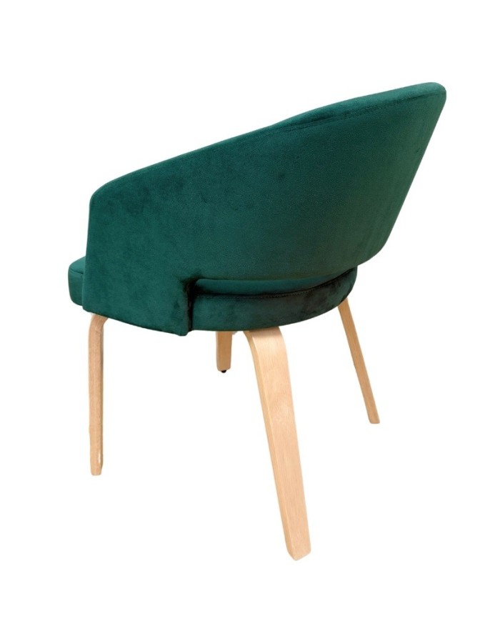 Sillón VISEU, contrachapado de madera de hevea, natural, velvet verde oscuro