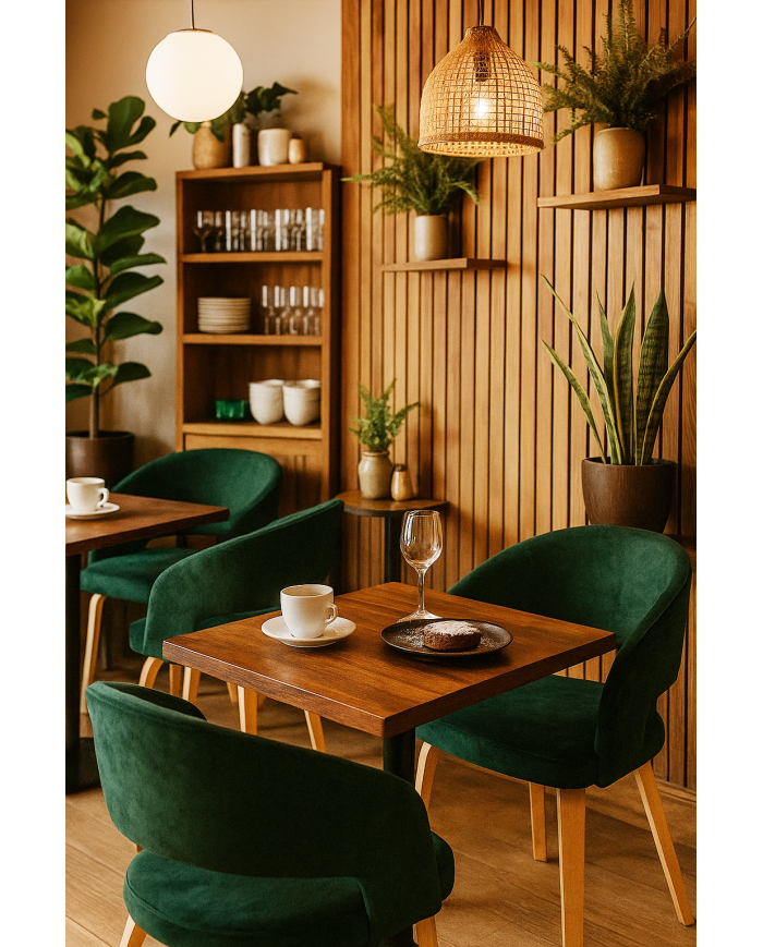 Sillón VISEU, contrachapado de madera de hevea, natural, velvet verde oscuro