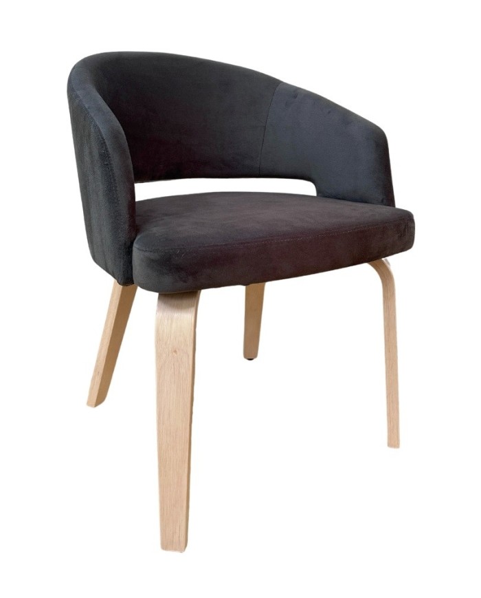 Sillón VISEU, contrachapado de madera de hevea, natural, velvet gris oscuro