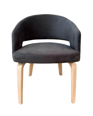 Sillón VISEU, contrachapado de madera de hevea, natural, velvet gris oscuro