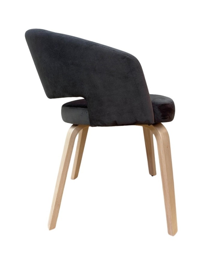 Sillón VISEU, contrachapado de madera de hevea, natural, velvet gris oscuro