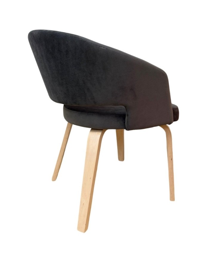 Sillón VISEU, contrachapado de madera de hevea, natural, velvet gris oscuro