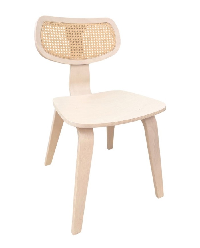 Silla CORBEL, contrachapado de madera de hevea, rejilla, acabado natural