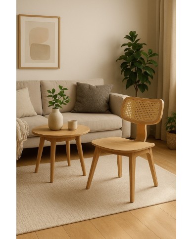 Silla CORBEL, contrachapado de madera de hevea, rejilla, acabado natural