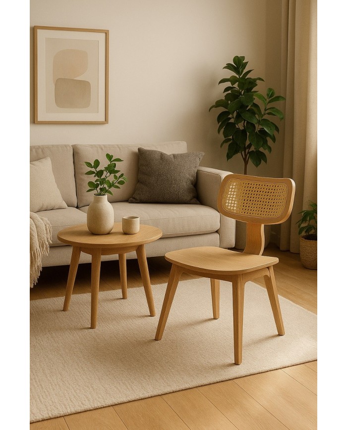 Silla CORBEL, contrachapado de madera de hevea, rejilla, acabado natural