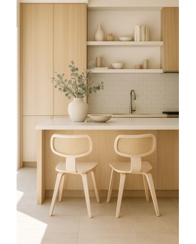 Silla CORBEL, contrachapado de madera de hevea, rejilla, acabado natural