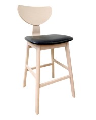 Taburete DUBLIN, madera de hevea, natural, similpiel negra