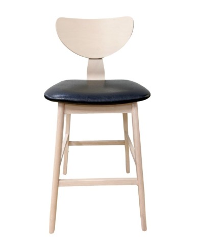 Taburete DUBLIN, madera de hevea, natural, similpiel negra