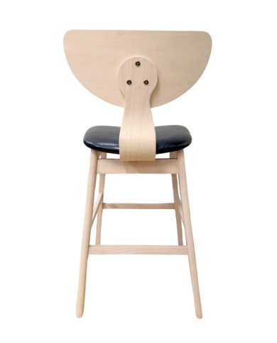 Taburete DUBLIN, madera de hevea, natural, similpiel negra