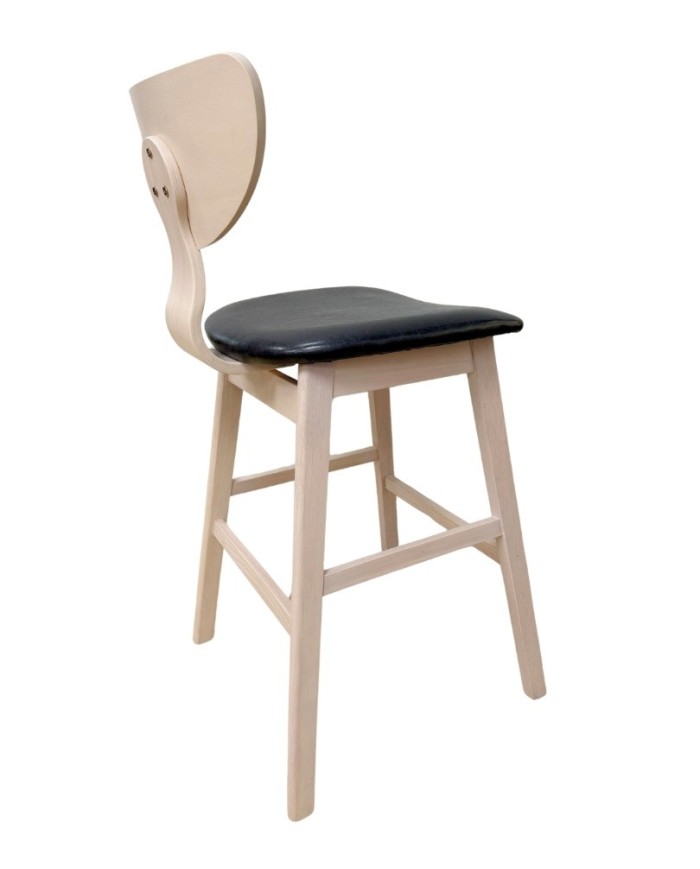 Taburete DUBLIN, madera de hevea, natural, similpiel negra