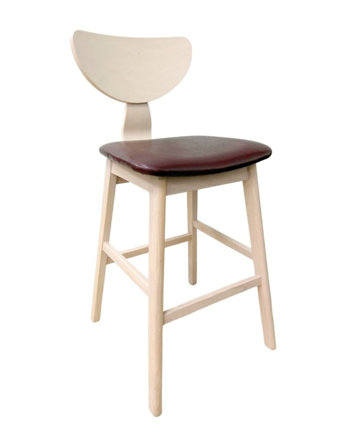 Taburete DUBLIN, madera de hevea, natural, similpiel marrón