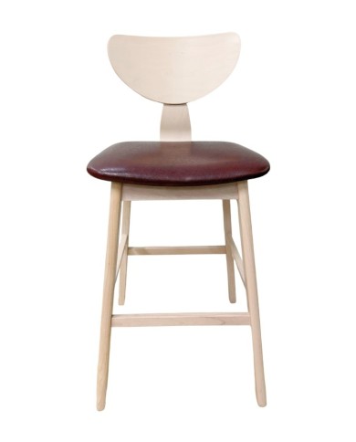 Taburete DUBLIN, madera de hevea, natural, similpiel marrón