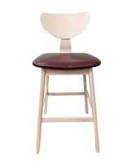 Taburete DUBLIN, madera de hevea, natural, similpiel marrón