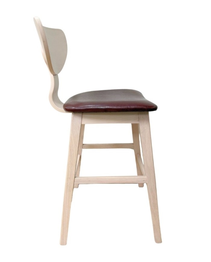 Taburete DUBLIN, madera de hevea, natural, similpiel marrón