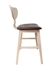 Taburete DUBLIN, madera de hevea, natural, similpiel marrón