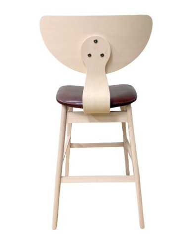 Taburete DUBLIN, madera de hevea, natural, similpiel marrón