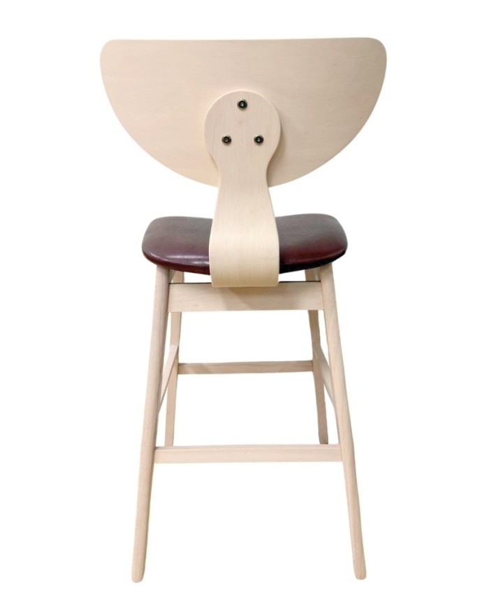 Taburete DUBLIN, madera de hevea, natural, similpiel marrón