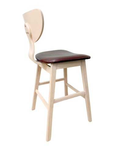 Taburete DUBLIN, madera de hevea, natural, similpiel marrón