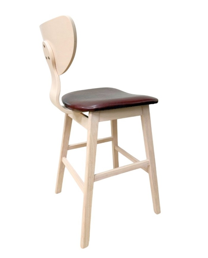 Taburete DUBLIN, madera de hevea, natural, similpiel marrón