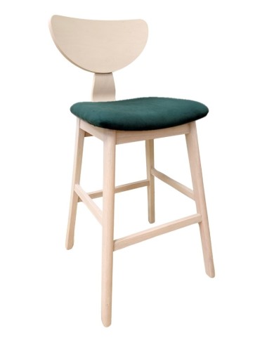 Taburete DUBLIN, madera de hevea, natural, velvet verde oscuro