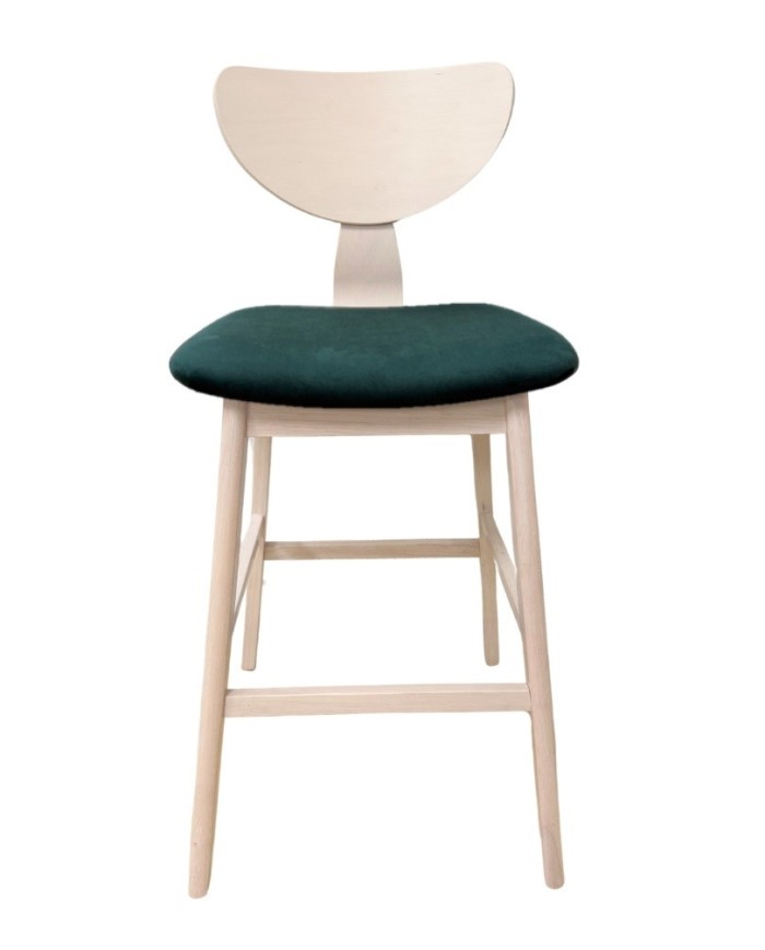 Taburete DUBLIN, madera de hevea, natural, velvet verde oscuro