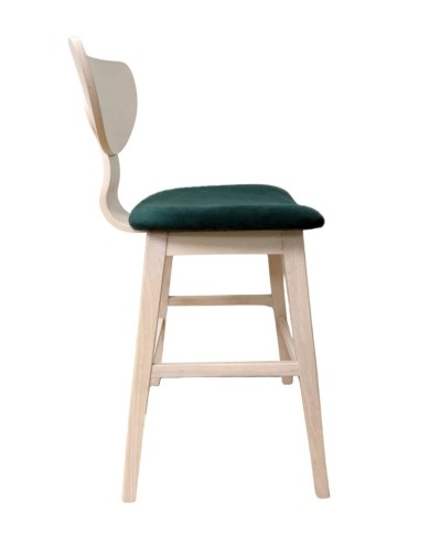 Taburete DUBLIN, madera de hevea, natural, velvet verde oscuro