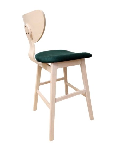 Taburete DUBLIN, madera de hevea, natural, velvet verde oscuro