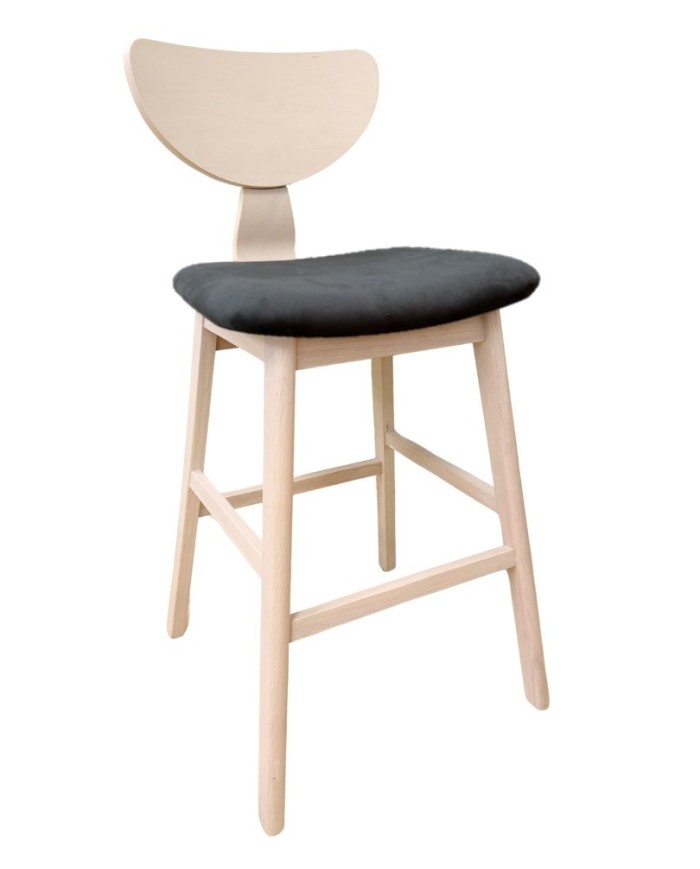 Taburete DUBLIN, madera de hevea, natural, velvet gris oscuro