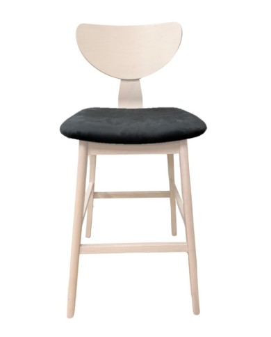 Taburete DUBLIN, madera de hevea, natural, velvet gris oscuro