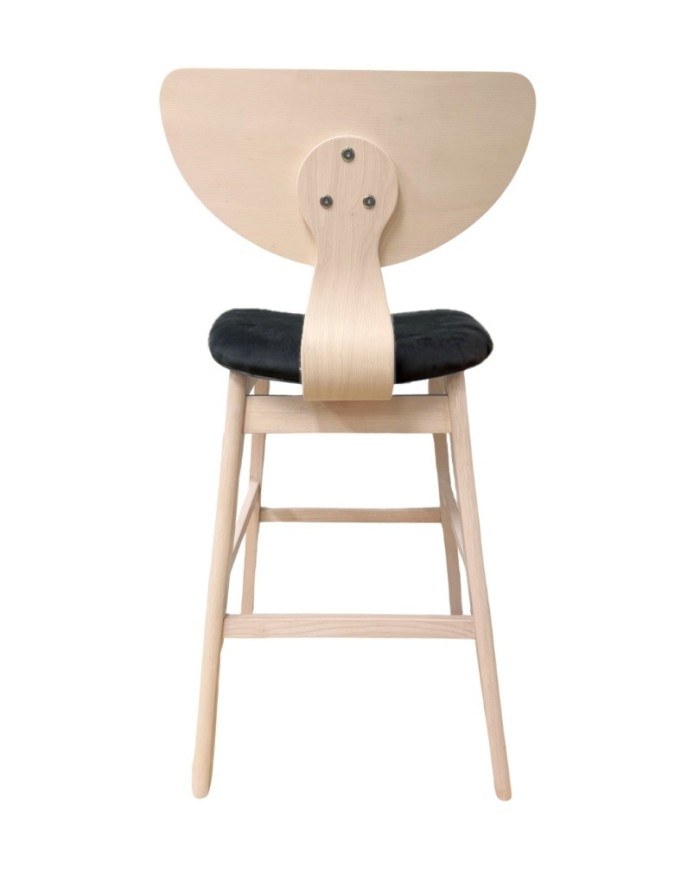 Taburete DUBLIN, madera de hevea, natural, velvet gris oscuro