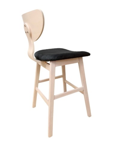 Taburete DUBLIN, madera de hevea, natural, velvet gris oscuro