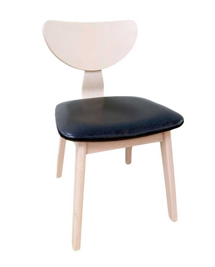 Silla DUBLIN, contrachapado de madera de hevea, natural, similpiel negra