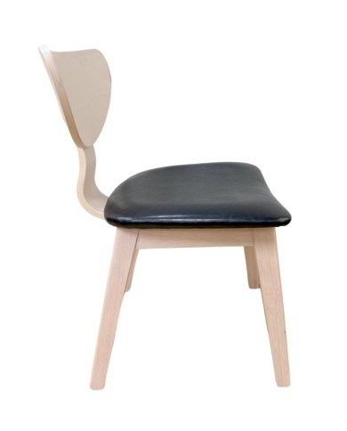 Silla DUBLIN, contrachapado de madera de hevea, natural, similpiel negra